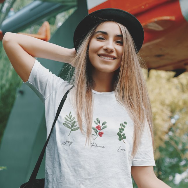 Joy Peace Liebe Botanischer Winter T - Shirt (Von Creator hochgeladen)