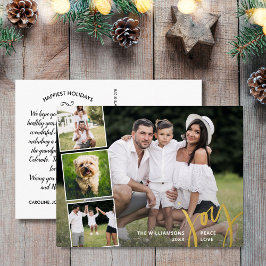 Joy Peace Liebe Calligraphy Foto Collage Gold Folien Feiertagspostkarte