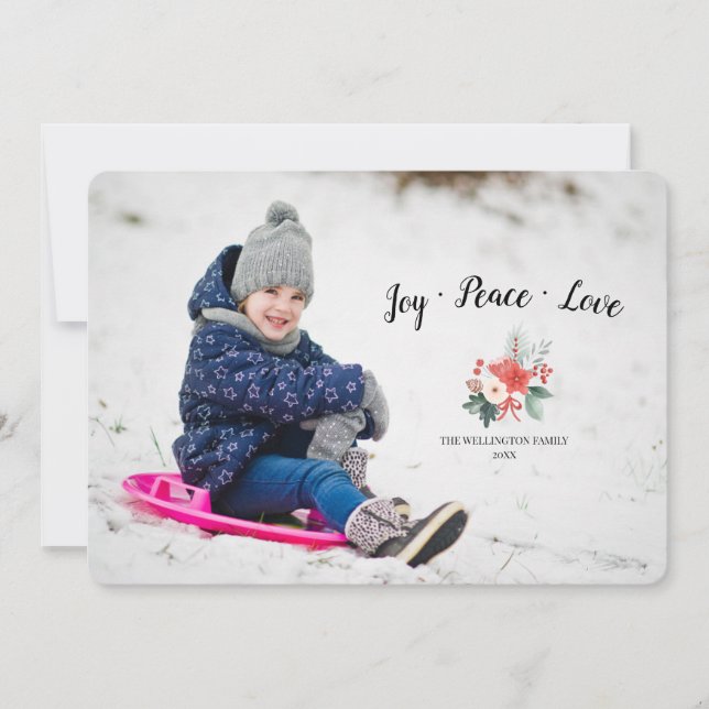 Joy Peace Liebe Foto Holiday Card (Vorderseite)