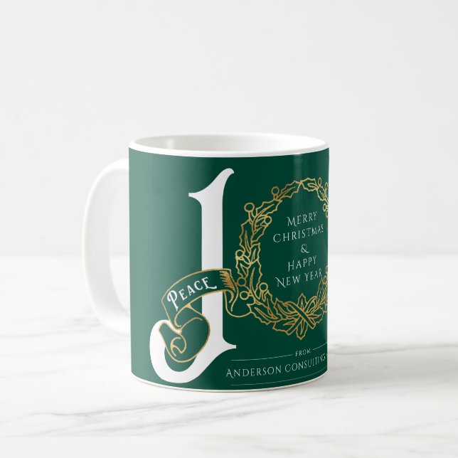Joy Peace Liebe Green Gold Corporate Weihnachtsges Kaffeetasse (Vorderseite Links)