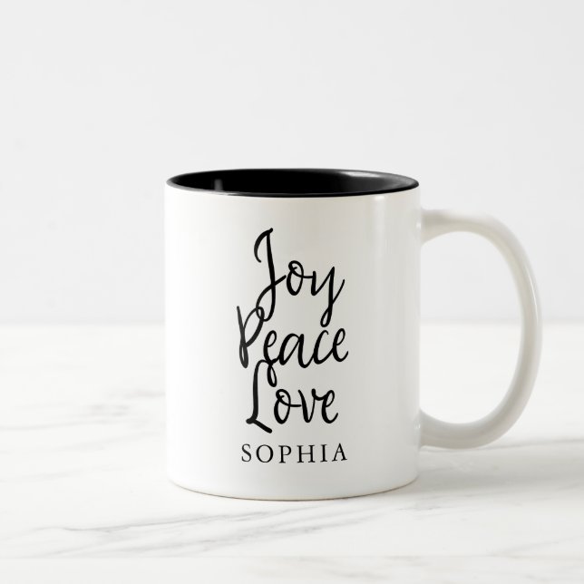 Joy Peace Liebe Inspiration Zweifarbige Tasse (Rechts)