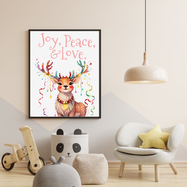 Joy Peace Liebe Rentier Feierliche Lichter Poster (Von Creator hochgeladen)