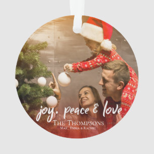 Joy Peace Liebe Rotes Kariertes Foto Weihnachtsbau Ornament