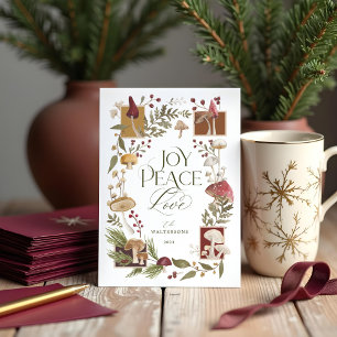 Joy Peace Liebe Watercolor Woodsy Mushrooms Foto Feiertagskarte