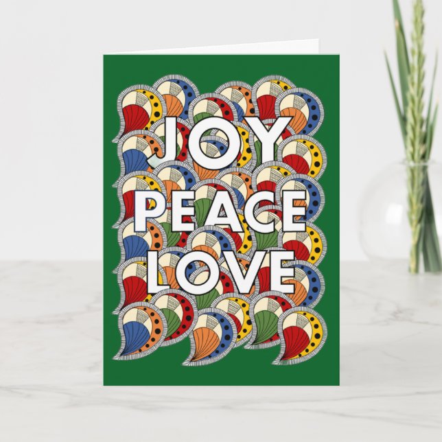 Joy Peace Love - Custom Background Color & Message Karte (Vorderseite)