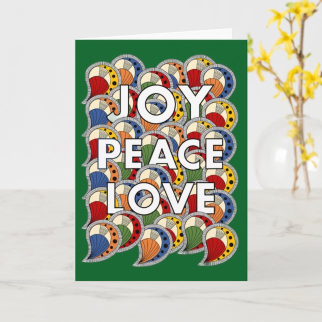 Joy Peace Love - Custom Background & Message Karte (Gelbe Blume)
