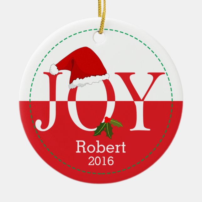 Joy Personalisierte Weihnachtsmannmütze Weihnachts Keramik Ornament (Vorne)