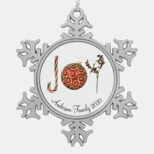 Joy personalisierte Zuckerrohr-Zierholz Schneeflocken Zinn-Ornament