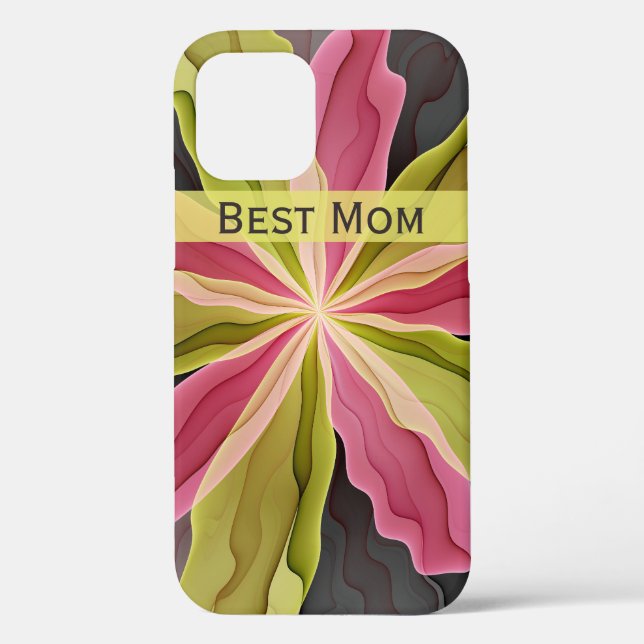 Joy, Pink Green Anthracite Blume Fraktal Beste Mam Case-Mate iPhone Hülle (Rückseite)