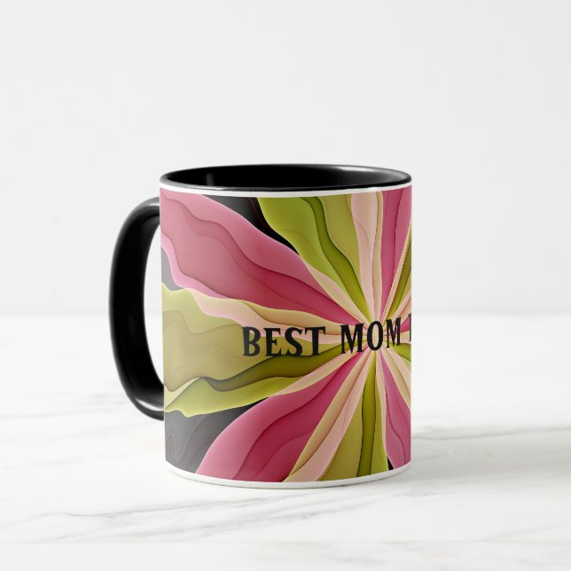 Joy, Pink Green Anthracite Blume Fraktal Beste Mam Tasse (Vorderseite Links)