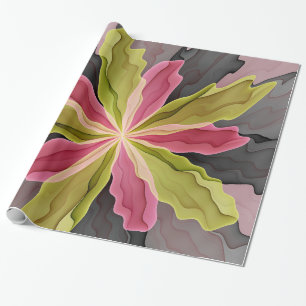 Joy, Pink Green Anthracite Fantasy Blume Fraktal Geschenkpapier