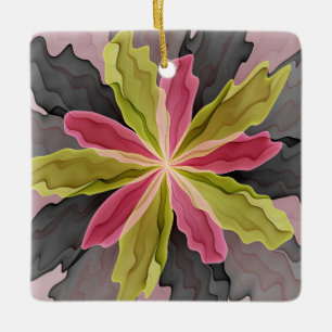 Joy, Pink Green Anthracite Fantasy Blume Fraktal Keramikornament