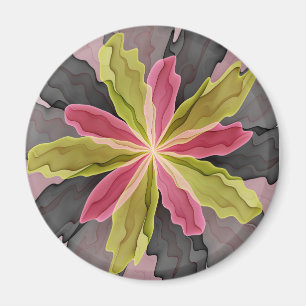 Joy, Pink Green Anthracite Fantasy Blume Fraktal Magnet