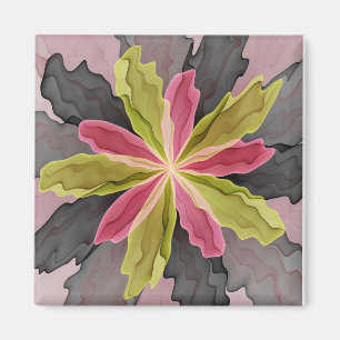Joy, Pink Green Anthracite Fantasy Blume Fraktal Magnet