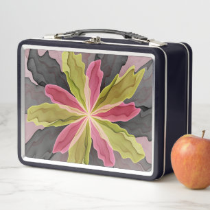 Joy, Pink Green Anthracite Fantasy Blume Fraktal Metall Lunch Box