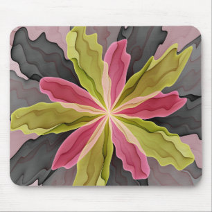 Joy, Pink Green Anthracite Fantasy Blume Fraktal Mousepad