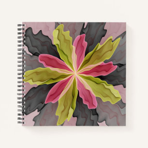 Joy, Pink Green Anthracite Fantasy Blume Fraktal Notizbuch