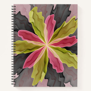 Joy, Pink Green Anthracite Fantasy Blume Fraktal Notizbuch