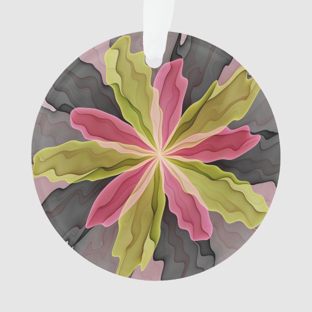 Joy, Pink Green Anthracite Fantasy Blume Fraktal Ornament (Vorderseite)
