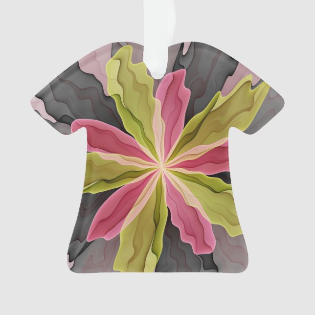 Joy, Pink Green Anthracite Fantasy Blume Fraktal Ornament (Vorderseite)
