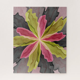 Joy, Pink Green Anthracite Fantasy Blume Fraktal Puzzle