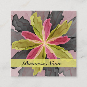 Joy, Pink Green Anthracite Fantasy Blume Fraktal Quadratische Visitenkarte