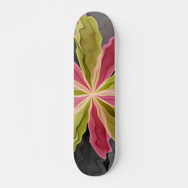 Joy, Pink Green Anthracite Fantasy Blume Fraktal Skateboard (Vorne)