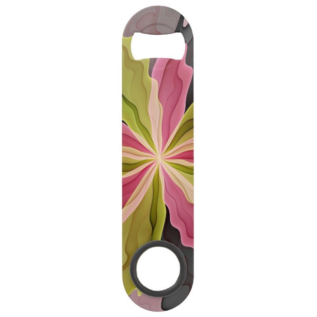 Joy, Pink Green Anthracite Fantasy Blume Fraktal Speed Flaschenöffner (Vorderseite)