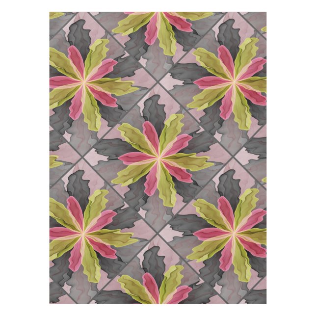 Joy, Pink Green Anthracite Fantasy Blume Fraktal Tischdecke (Vorderseite)