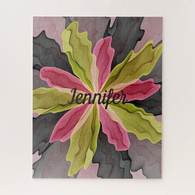 Joy, Pink Green Anthracite Fantasy Blume Name Puzzle (Vertikal)