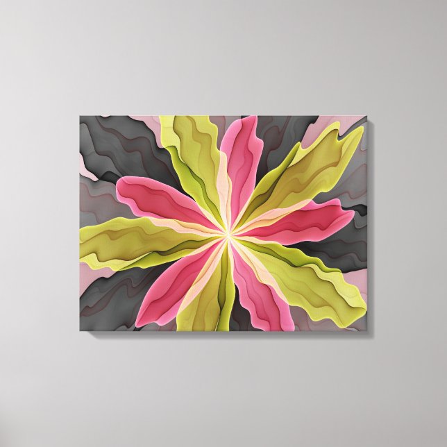 Joy, Pink Green Anthracite Fantasy Blume Triptych Leinwanddruck (Vorderseite)
