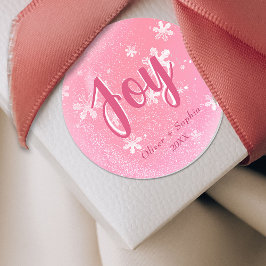Joy Pink Snowflakes Weihnachtsgeschenk Tag Runder Aufkleber