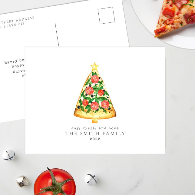 Joy Pizza Liebe Weihnachtsbaum Feiertagspostkarte (Von Creator hochgeladen)