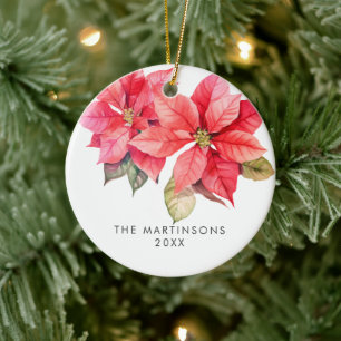 Joy Poinsettia Weihnachtskranz mit Beeren Keramik Ornament