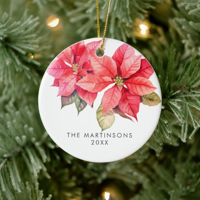 Joy Poinsettia Weihnachtskranz mit Beeren Keramik Ornament (Baum)