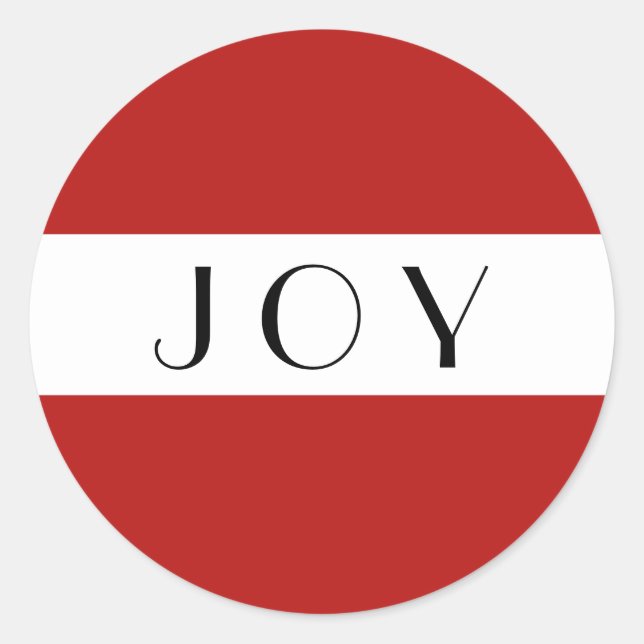 Joy Red and White Minimal Moderne Runder Aufkleber (Vorderseite)