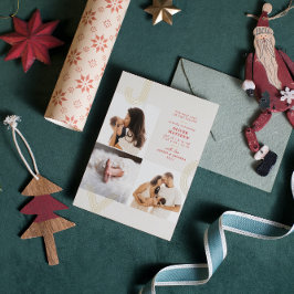 Joy Red Birth Announcement Gold Foil Holiday Folien Feiertagskarte