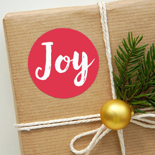 Joy Red Brushed Script Holiday Runder Aufkleber