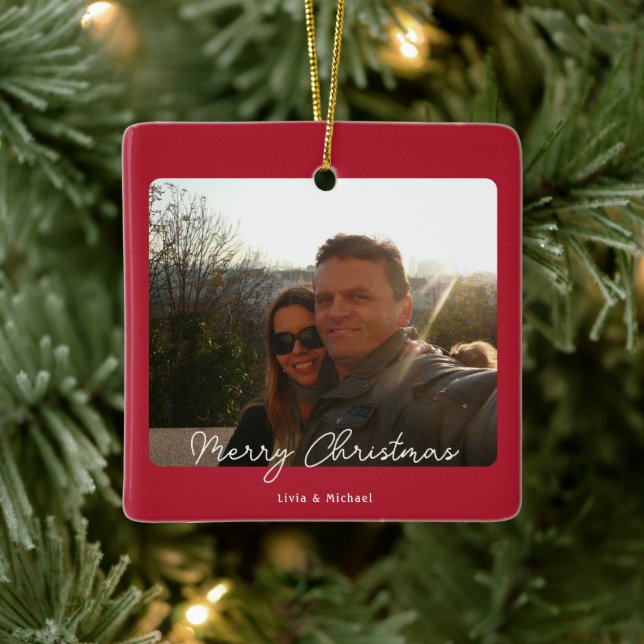 Joy Red Foto Frohe Weihnachten Keramikornament (Baum)