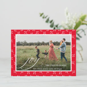 Joy Red Frame Berry Pattern Foto Weihnachten