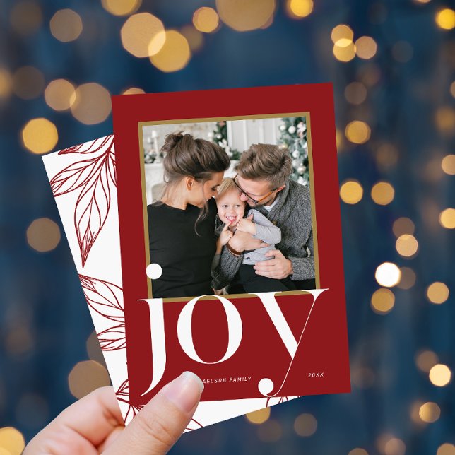 Joy Red Gerahmt Foto Winter Foliage Weihnachten Einladung (Von Creator hochgeladen)
