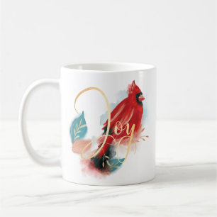 Joy Red Perched Kardinal Watercolor Christmas Bird Kaffeetasse
