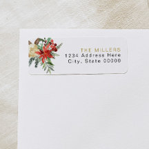 JOY Red Poinsettia Christmas Floral Return Address