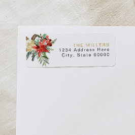 JOY Red Poinsettia Christmas Floral Return Address