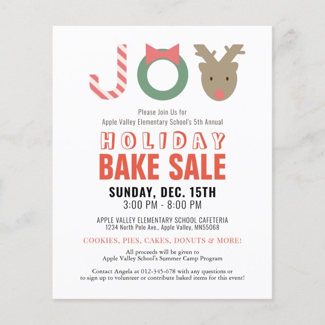 JOY Reindeer Holiday Bake Sale Flyer (Vorne)