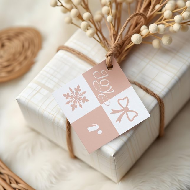 Joy Retro Checkered Pattern Weihnachtsmonogramm Geschenkanhänger (Joy Retro Checkered Pattern Christmas Monogram Favor Tags)