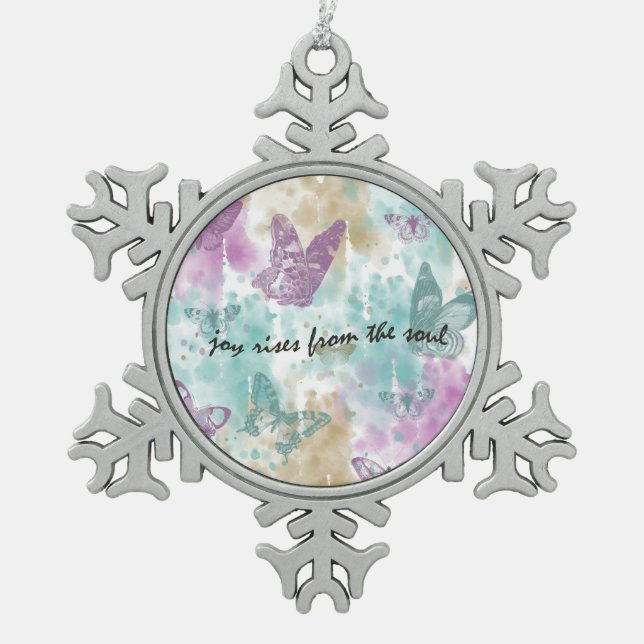 Joy Rises aus dem Soul Schneeflocken Zinn-Ornament (Vorderseite)