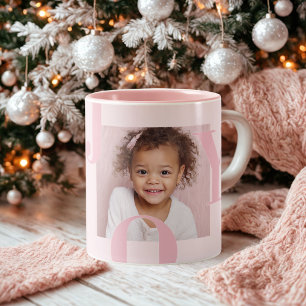 JOY Rosafarbenes Weihnachten   Personalisiertes Fo Zweifarbige Tasse