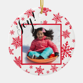 Joy! Rote und weiße Schneeflocken Runde Weihnachte Keramik Ornament