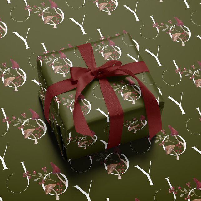 Joy Rustic Woodsy Watercolor Pilz Weihnachten Geschenkpapier (Joy Rustic Woodsy Watercolor Mushroom Christmas Wrapping Paper)